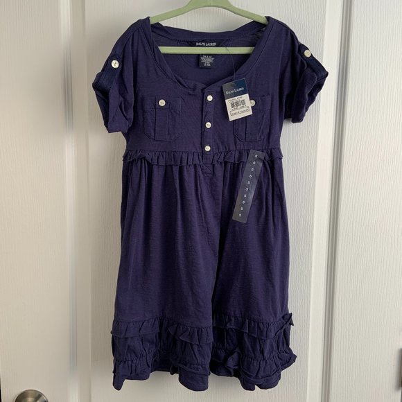 Girl's Ralph Lauren 100% Cotton Navy Blue Long Dress Size 5 - Picture 1 of 5